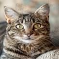 Close-Up of a Curious Tabby Cat with Striking Green Eyes