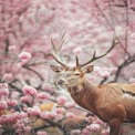 Majestic Deer Amidst Blooming Cherry Blossoms: Nature's Serenity