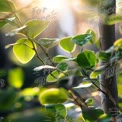 Sunlit Green Leaves in Nature: Freshness and Serenity