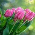 Tulipas Pink Vibrantes em Flor com Fundo Bokeh Suave