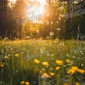 Serene Sunrise Over Wildflower Meadow: Nature's Tranquility and Beauty