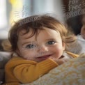 Adorable Baby with Bright Blue Eyes and Playful Smile in Cozy Knit Sweater