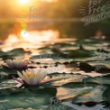 Serene Sunset Over Water Lilies: Tranquil Nature Scene for Relaxation and Wellness