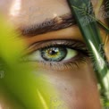 Close-Up of Captivating Green Eye Surrounded by Nature