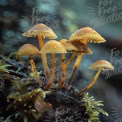 Enchanting Forest Mushrooms: Close-Up of Vibrant Fungi in Natural Habitat