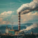 Industrial Power Plant Emitting Smoke Against Dramatic Sky