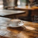 Cozy Coffee Moment: Warm Cup of Latte on Rustic Wooden Table