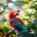 Vibrant Scarlet Macaw in Lush Tropical Setting