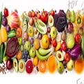 Variedade Vibrante de Frutas e Legumes Frescos para Alimentação Saudável e Nutrição