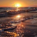 Serene Sunset Over Ocean Waves: Tranquil Beach Scene for Relaxation and Inspiration