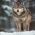 Majestic Wolf in Snowy Forest Landscape