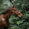 Cavalo Majestoso em Paisagem de Selva Luxuriante: Natureza, Vida Selvagem e Aventura