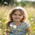 Joyful Child in a Sunlit Flower Field - Nature, Happiness, and Childhood