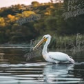 Serene White Pelican Gliding on Calm Waters at Sunset