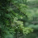 Fresh Evergreen Branch with Raindrops - Nature's Serenity and Refreshing Greenery