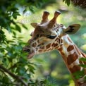 Majestic Giraffe Among Lush Greenery: Wildlife Close-Up