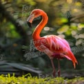 Vibrant Flamingo in Lush Tropical Setting: Nature's Beauty and Wildlife