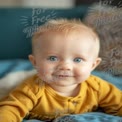 Adorable Baby with Bright Blue Eyes in Cozy Setting