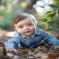 Curious Baby Exploring Nature: Adorable Infant Crawling in a Forest Setting