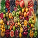 Vibrant Assortment of Fresh Fruits and Berries on Wooden Table - Healthy Eating, Organic Produce, Co