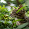 Curious Tabby Kitten Among Lush Greenery - Nature and Pet Photography