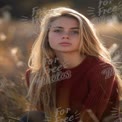 Natural Beauty Portrait in Golden Field - Serene Young Woman with Long Hair