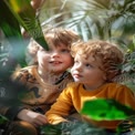 Joyful Children Exploring Nature in Lush Greenery