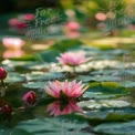 Serene Pink Water Lilies in Tranquil Pond Setting