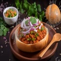 Delicious Vegetarian Street Food: Spicy Bean Curry in a Bun with Fresh Toppings