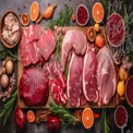 Fresh Meat Selection with Herbs and Fruits for Culinary Inspiration