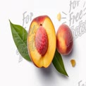 Fresh Juicy Peach with Leaves and Seed on White Background