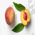 Fresh Juicy Peach with Leaves - Healthy Summer Fruit Concept