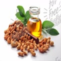 Almond Oil with Raw Almonds and Green Leaves - Natural Health and Wellness Concept