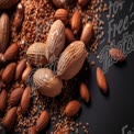 Healthy Nuts and Seeds: Almonds and Amaranth on Dark Background