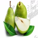 Fresh Green Pears with Leaves on White Background - Healthy Eating, Organic Fruit, Nutrition