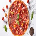 Delicious Pepperoni Pizza with Fresh Ingredients and Herbs on White Background