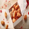 Delicious Crispy Chicken Nuggets in Takeout Box with Garnish