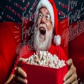 Joyful Santa Enjoying Holiday Movie Night with Popcorn