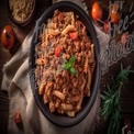 Delicious Homemade Pasta with Ground Meat and Cherry Tomatoes on Rustic Wooden Table