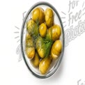 Fresh Green Olives with Dill in Glass Bowl - Healthy Mediterranean Snack