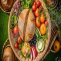 Fresh Organic Produce and Artisan Bread in a Rustic Basket