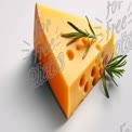 Delicious Yellow Cheese with Fresh Rosemary Garnish on White Background