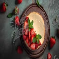 Delicious Strawberry Cheesecake with Fresh Mint Garnish on Rustic Plate