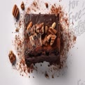 Decadent Chocolate Brownie with Nuts and Cocoa Powder on White Background