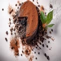 Decadent Chocolate Cake with Coffee Beans and Cocoa Powder on Rustic Background