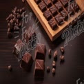 Delicious Dark Chocolate Bars and Cocoa Beans on Rustic Wooden Surface