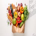 Fresh Organic Vegetables and Herbs in Eco-Friendly Paper Bag