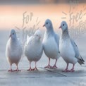 Group of Elegant White Pigeons on Urban Pavement