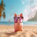 Summer Savings: Fun Piggy Bank on Tropical Beach with Sunglasses