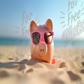 Summer Savings: Piggy Bank in Sunglasses on the Beach